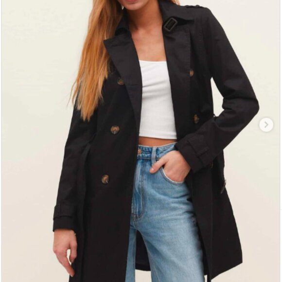 Stradivarius Women's Black Double-Breasted Trench Coat - Size L (NWT) - Picture 1 of 16